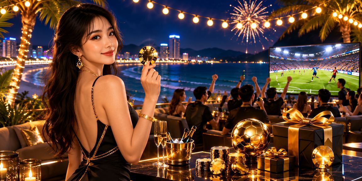 Người dùng truy cập nền tảng cá cược trên điện thoại tại bãi biển Đà Nẵng vào buổi chiều